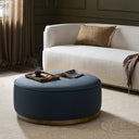 Aveline Large Round Ottoman - Fresno Cobalt