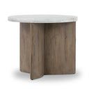 Aurelia Toli End Table - Italian White Marble Rustic Grey Veneer