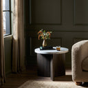 Aurelia Toli End Table - Italian White Marble Smoked Black Veneer