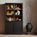 Aveline Millie Panel and Glass Door Cabinet - Drifted Matte Black