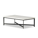 ForgeCraft Hammered Iron Coffee Table - White Marble Hammered Black Iron