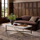 Verano Hammered Iron Coffee Table - White Marble Hammered Antique Brass