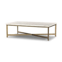 ForgeCraft Hammered Iron Coffee Table - White Marble Hammered Antique Brass