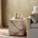 Aveline Modern Marble Plinth End Table - Desert Taupe Marble