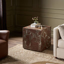 Aveline Modern Marble Plinth End Table - Smoke and Russet Marble