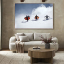 Luxe Haven Caped Skiers by Slim Aarons - 72X48 Rustic Walnut