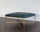 ENDALL OTTOMAN - ANTIQUE BRASS VINTAGE PEACOCK LEATHER