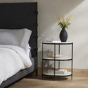 Celes Felix Oval Nightstand - Polished White Marble Hammered Grey