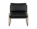 ZANCOR LOUNGE CHAIR - ANTIQUE BRASS CHARCOAL BLACK LEATHER