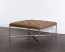 ENDALL OTTOMAN - ANTIQUE BRASS VINTAGE CAMEL LEATHER