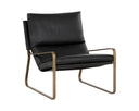 ZANCOR LOUNGE CHAIR - ANTIQUE BRASS CHARCOAL BLACK LEATHER